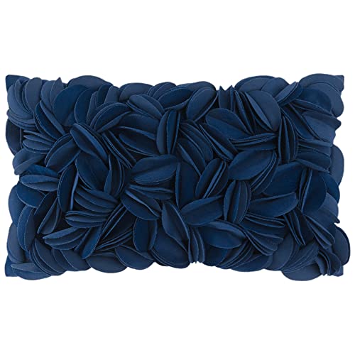 KINGROSE Handmade 3D Flower Throw Pillow Cover, 12x20 Inch, Navy Blue - color: Navy Blue - Persian Velvet