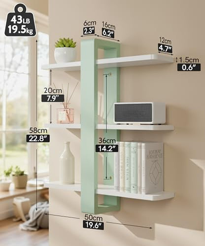 SUMGAR Floating Shelves for Wall Green, 3 Tier Adjustable Large Shelf Unit - color: Mint Green&white, size: 3 Tier 19.6in