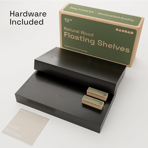 Solid Wood Floating Shelves for Wall 12 Inch Black, Small Wooden Shelf - color: Black, size: 12 Inch