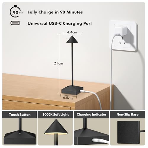 3 Pack Small Black Rechargeable Cordless Table Lamps Dimmable - color: Black-A
