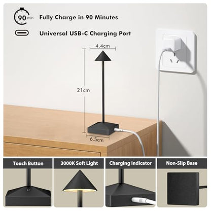 3 Pack Small Black Rechargeable Cordless Table Lamps Dimmable - color: Black-A