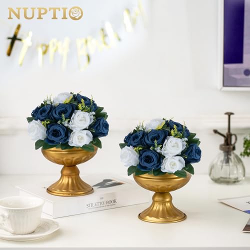 NUPTIO Flower Centerpieces for Tables, Fake Rose Balls, Navy Blue & White - color: Navy Blue & White, size: 2 Pcs