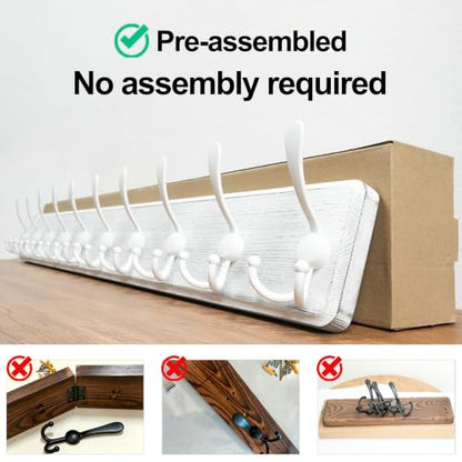 WEBI Coat Rack Wall Mount White,38 9/16" Long Coat Hooks Wall Mounted,Large Wall Coat Hanger,10 Tri Hooks for Hanging Coats,Clothes,Jacket,Farmhouse,White - color: White/White, size: 10 Hooks