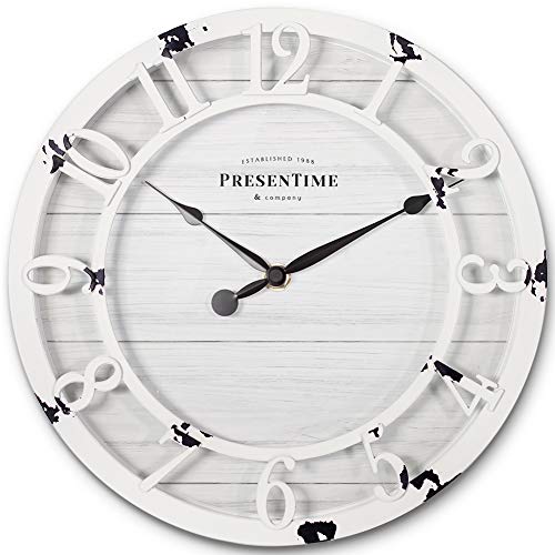 Presentime 10" Farmhouse Series Wall Clock - color: Antique Distressed White, size: 10 inch