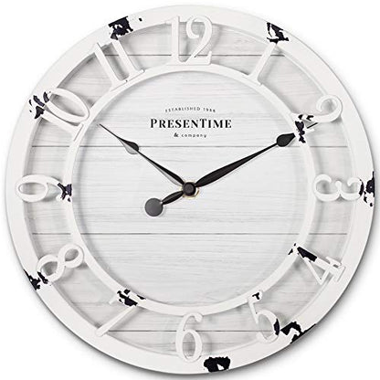Presentime 10" Farmhouse Series Wall Clock - color: Antique Distressed White, size: 10 inch