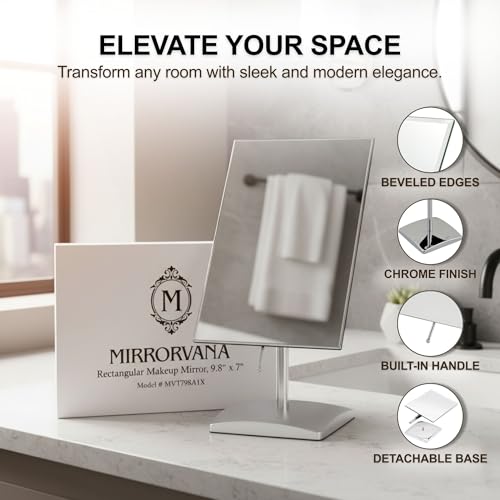 MIRRORVANA Large Table Desk Mirror with Stand, 9.8" x 7" (Chrome) - color: Chrome