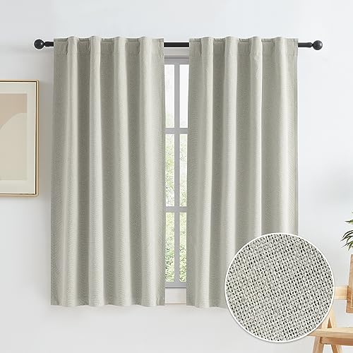 KEQIAOSUOCAI Greyish Beige Blackout Linen Curtains 45 Inches Long, Completely Blackout Window Treatment Panels for Small Windows Hook Belt Back Tab (2 Panels, 34 Inch Width Each Panel) - color: Greyish Beige, size: 34"W x 45"L (Pack of 2)