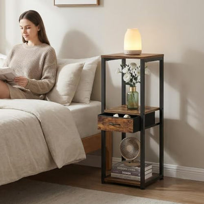 3-Tier Tall Plant Stand with Drawer, Small Square Side Table - size: 3-Tier with Drawer