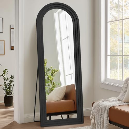 65x22 Arched Full Length Mirror, Solid Wood 3 Layer Frame, Black - color: Black-3 Layer-ar Frame, size: 65"L x 22"W
