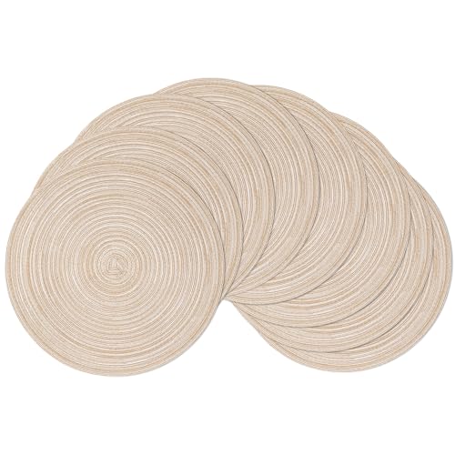 SHACOS Round Braided Placemats Set of 8 Cotton Fabric Round Table Mats Non Slip Washable 15 inch Round Place Mats Home Party Table Decor (Beige, 8) - color: Beige, size: Set of 8