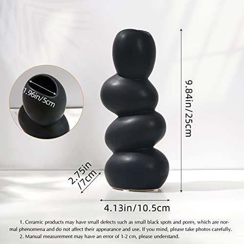 Notakia Ceramic Flower Vase for Home Decor - Handcrafted Cobblestone Shape Vase Centerpiece for Wedding, Decor，Home Decor Living Room, Home, Office, Centerpiece,Table (Black Vase)