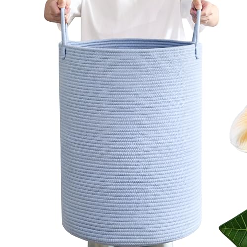 80L Large Blue Hamper Tall Woven Laundry Basket - color: Blue