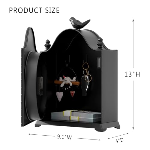 Vintage Bird Mantel Clock with Hidden Safe, Antique Black Style