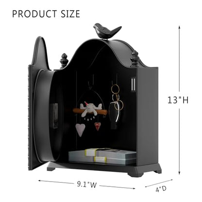 Vintage Bird Mantel Clock with Hidden Safe, Antique Black Style