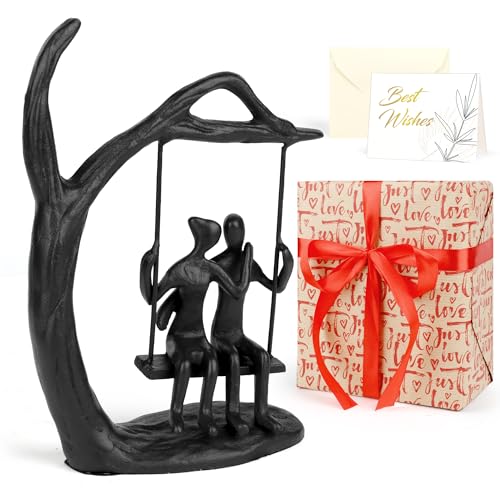 Kresecioo Anniversary Wedding Gifts for Couple/Her - Romantic Couple Statue in Love, Black Metal Figurine Sweet Loving Together Iron Sculpture Decor, Gifts for Wife Husband Birthday - color: Classic Black, size: Swing Couple