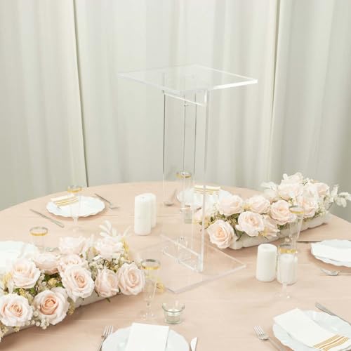 Efavormart 24" Heavy Duty Acrylic Wedding Display Stand with Square Bases, Clear Plexiglass Flower Pedestal Stand - 10mm Thick Plate - size: 24"