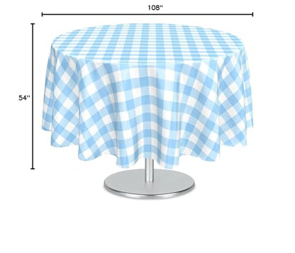 Mulbozy 2 Pcs Light Blue Gingham Round Plastic Tablecloth Disposable - color: Checkered-light Blue, size: 84" Round
