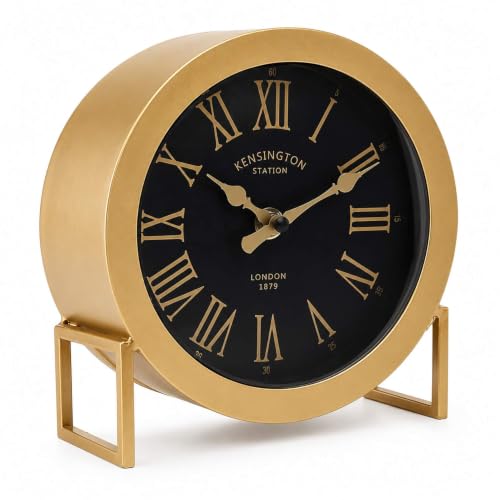 YOUKI Vintage Desk Clock, Small Gold Table Clock, Silent Non-Ticking Classic Battery Operated Decorative Mantel Desk Shelf Clock for Living Room Decor
