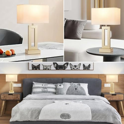 Gold Table Lamps Set of 2, 16.4" Bedside Lamps for Nightstand with USB C+A - color: A. White&Gold, size: Medium(16.4in)