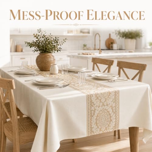 Square Linen Tablecloth Retro Floral Spillproof Cloth, 55x55 Inch - color: Beige Hh, size: 55"x55"fits 4 seats (table length 31"-37")