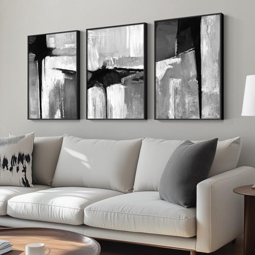 Framed Black White Gray Abstract Wall Art, 3 Piece Canvas Prints 16x24 In - color: Infinite Gray, size: 16" W x 24" H x 3Pcs
