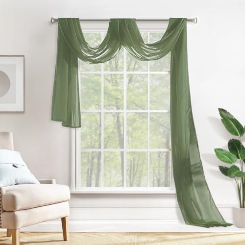 MIULEE Spring Extra Long Sheer Scarf Valance 37"x216" Sage Green One Panel - color: Sage Green, size: 37"W x 216"L (Pack of 1)