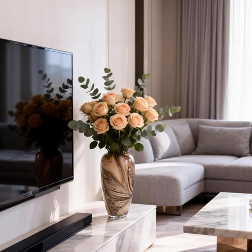 Hand Blown Glass Vase Decorative Flower Vase for Home Decor Living Room Bedroom Office Centerpiece Tabletop Display Modern Art Glass Decor Wide Mouth Design (Quicksand Vase - L) - size: Quicksand Vase - L