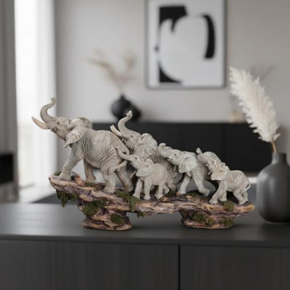 Comfy Hour 14 Inch Elephant Statue, African Family Figurine - color: Gray Elephants With Weathered Cliff Base