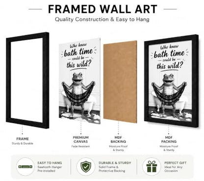 Framed Fun Frogs Canvas Wall Art Poster Prints Bathroom 8×10In1P Be Hung - color: bathroom-5, size: 8×10in