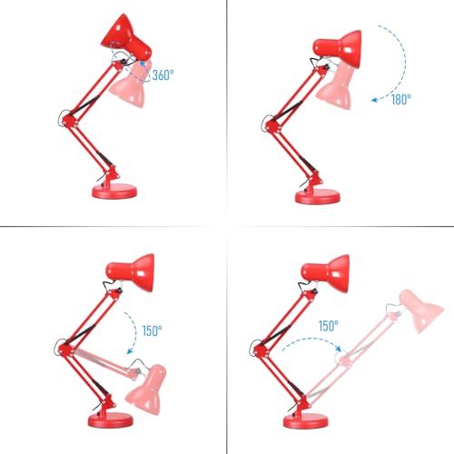 TORCHSTAR Metal Desk Lamp, Adjustable Swing Arm, E26, Red - color: Red, size: 1 Unit