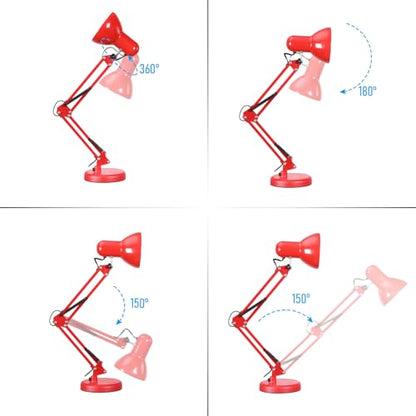 TORCHSTAR Metal Desk Lamp, Adjustable Swing Arm, E26, Red - color: Red, size: 1 Unit