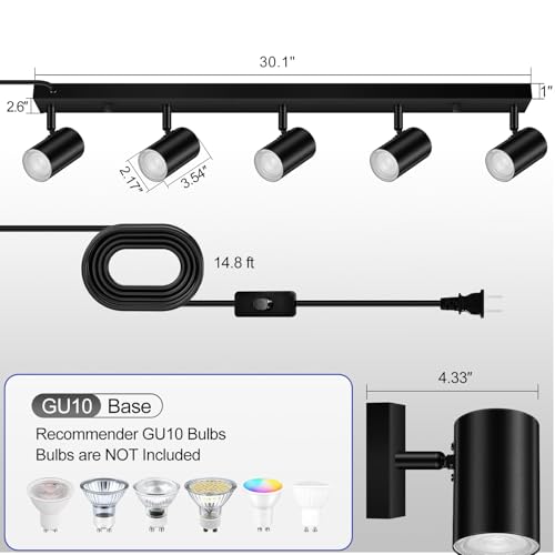 BoostArea LED Plug in Track Light Kit, Matte Black 5-Light - color: 5 Light-Black