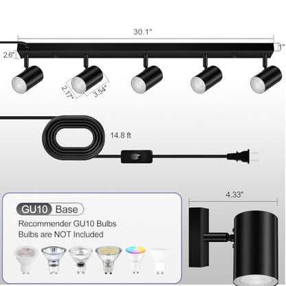 BoostArea LED Plug in Track Light Kit, Matte Black 5-Light - color: 5 Light-Black