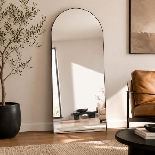 71x30 Black Arched Full Length Mirror with Aluminum Frame Full Body Mirror