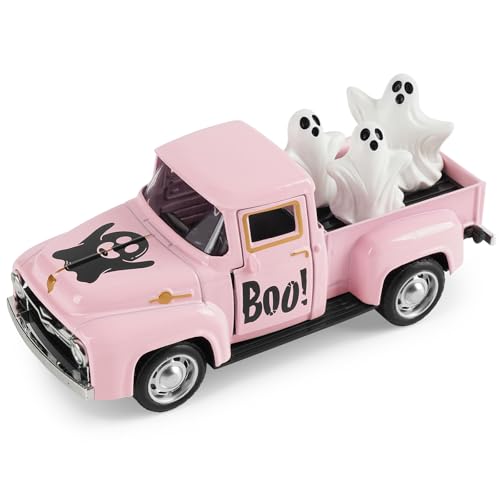 Pink Halloween Truck Decor, Ghost Pickup for Farmhouse Tabletop Decor - color: Pink Halloeen