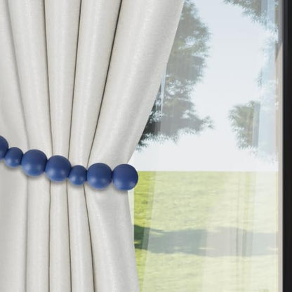 Boho Wood Bead Curtain Tiebacks Curtain Holdbacks with Hooks - color: Navy Blue