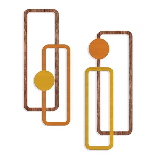 2 Pcs Mid Century Modern Decor Geometric Metal Wall Art - Abstract Architectural Wall Decor Minimalist Orange Wall Decor - Retro Metal Wall Sculptures for Living Room Bedroom Bathroom