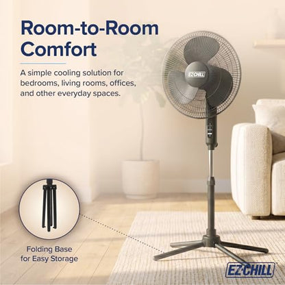 EZ-CHILL 16" Oscillating Pedestal Fan with Folding Base - Black - color: Black