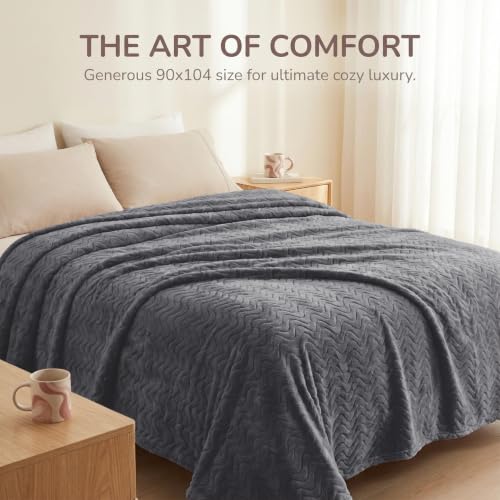 Exclusivo Mezcla Soft Fleece Blanket Queen Size for Bed, Sofa, Dark Grey - color: Dark Grey, size: Queen ( 90x90 IN )