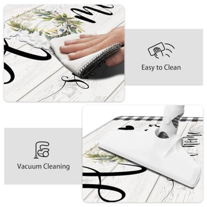 MAYHMYO Black White Checkered Kitchen Mats for Floor,Anti Fatigue Cushioned - color: Wreath
