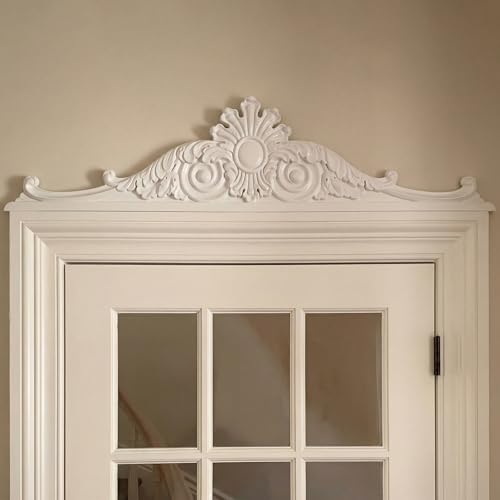 Geetery 40x8.7x0.7 Door Frame Pediment Over Door French Country Large Wall Art Topper Wood Millwork Decoration Vintage Doors Header Carved Home Wall Hanging Window Interior Entryway Decor(Classic)