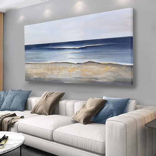 Yuaxker Ocean Canvas Wall Art Blue and Gold Wall Decor Modern Aesthetic Canvas Painting Super Large Size Artwork for Living Room Bedroom Dinning Room Office 30x60 inch - color: ocean blue, size: 30"x60"