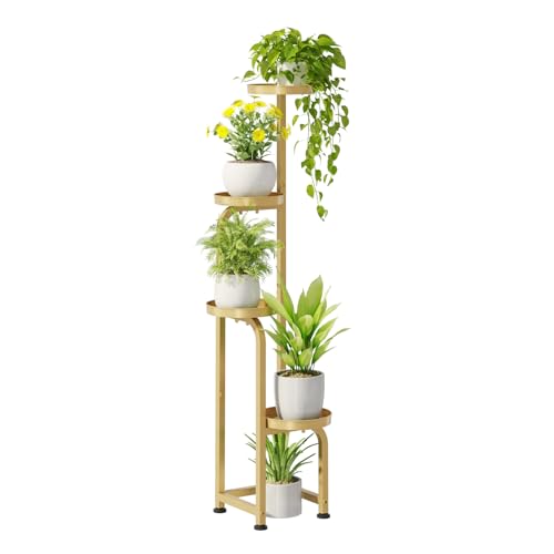 Bamworld Corner Plant Stand Indoor Outdoor Tall Metal Flower Pot Stands - color: Glossy Gold, style: Spiral 4Tier