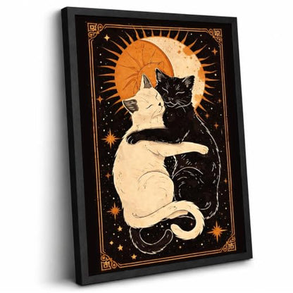 Black Framed Cat Wall Art, Celestial Pictures Wall Decor, 12x16 in - color: Gold-Cats