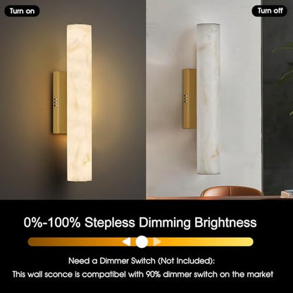 Alabaster Wall Sconce, 20in Linear Gold Brass Wall Sconces, Luxury Marble Look Bathroom Vanity Light, 3000K Dimmable Hardwired Wall Lamp for Living Room Bedroom Hallway, 1 Pack, Faux Alabaster - color: Gold-20in-1pcs