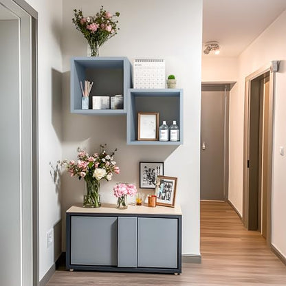 Kaboon Cube Floating Shelves Set2, Display Shelves Wall Mount 7.75" D x 12.5" W x 12.5" H, (Greylish Blue, Square 2 Cubes) - color: Greylish Blue, size: Square-Set2