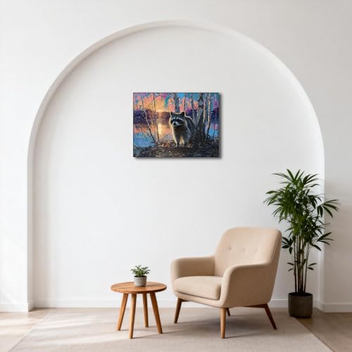 Halioyo Raccoon Canvas Wall Art, Sunset Raccoon Wall Poster(12x16 in) - color: Painting-11, size: 16"L x 12"W