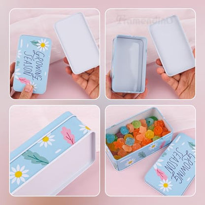 Framendino, 5 Pack Mini Tinplate Tin Boxes Floral Trinket Jewelry Coin Containers for Jewelry Storage Case - color: Flower 1