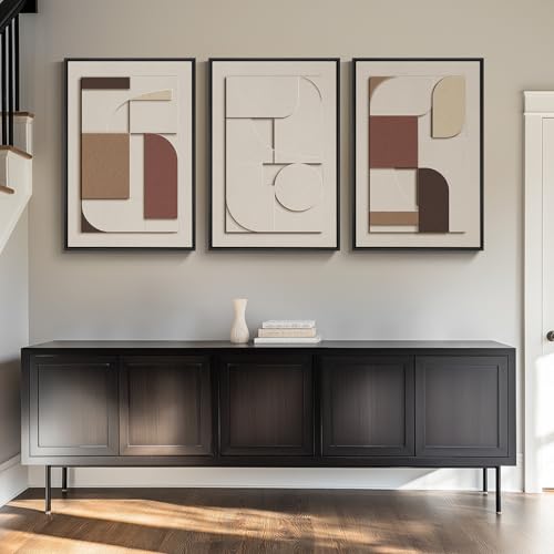 Large 3D Textured Neutral Abstract Framed Wall Art for Living Room, 3 Piece - color: Neutral --D, size: 20"w X 30"h X 3pcs