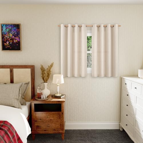 BGment Short Light Beige Curtains for Bedroom, 54 Inches Long 2 Panels - color: Light Beige, size: 52"W x 54"L (Pack of 2)